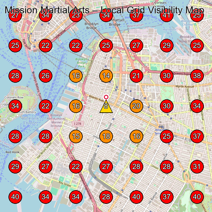 Mission Martial Arts GeoGrid visibility map for Martial Arts School in Brooklyn